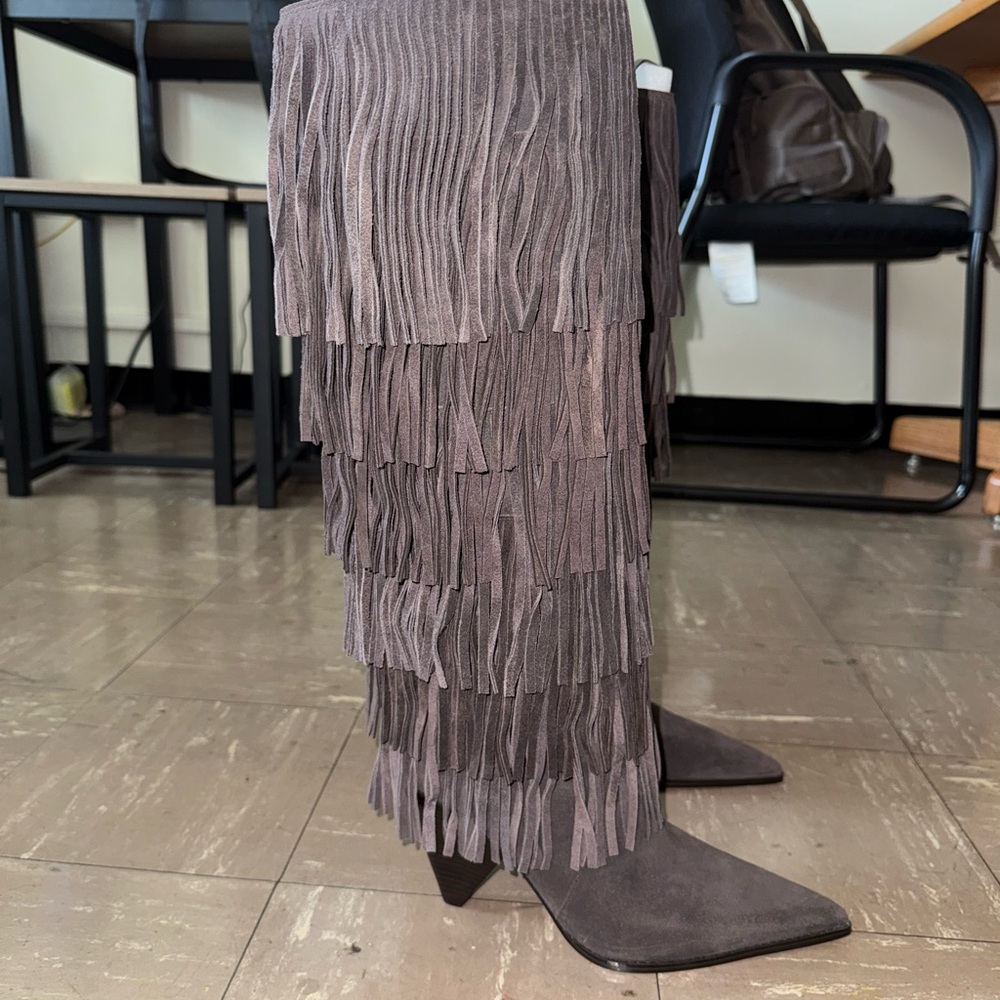 Michael Kors Fringe Heeled Boots - Dark Gray
